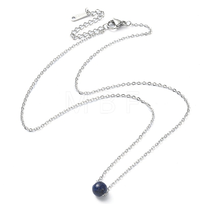 Natural Lapis Lazuli Round Bead Pendant Necklaces NJEW-JN04551-03-1