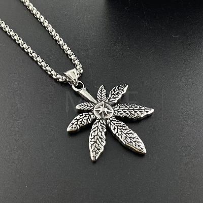 Retro Rock Punk Men's Maple Leaf 304 Stainless Steel Pendant Necklaces DF8186-1
