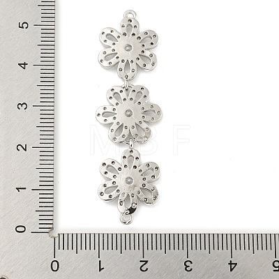 Brass Pave Clear Cubic Zirconia Three Flower Links Connector Charms KK-P277-61P-1