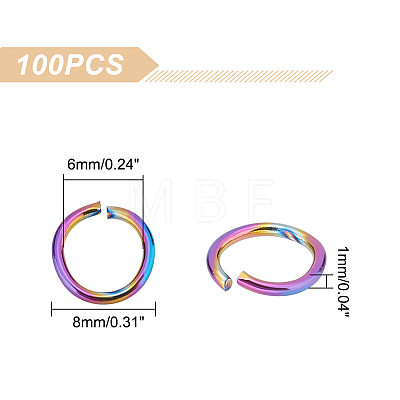Unicraftale 100Pcs Ion Plating(IP) Rainbow Color 304 Stainless Steel Open Jump Rings STAS-UN0039-09-1