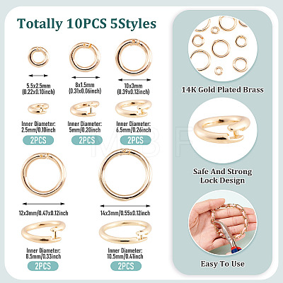 10Pcs 5 Styles Brass Open Jump Rings KK-TA0008-84G-1