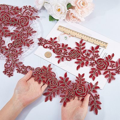 Flower Polyester Embroidery Lace Appliques DIY-WH20011-03E-1