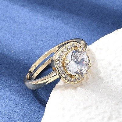 Brass Micro Pave Clear Cubic Zirconia Cuff Open Rings CU-CBA5C10-12G-1
