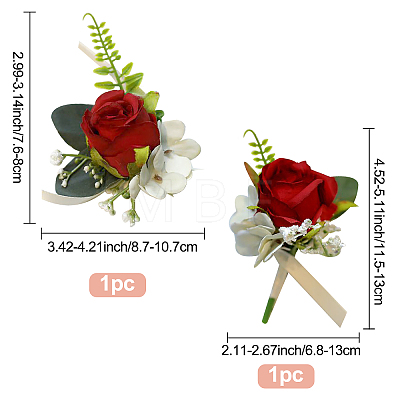 2Pcs 2 Style Silk Cloth Imitation Rose Corsage Boutonniere AJEW-CP0001-61C-1