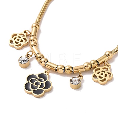Crystal Rhinestone & Enamel Flower Charm Bracelet with Snake Chains BJEW-C022-03G-1