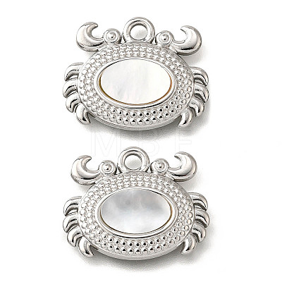 304 Stainless Steel Pave Natural White Shell Pendants STAS-C122-21B-02P-1