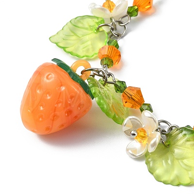 Glass & Resin & Acrylic Flower Charm Bracelet BJEW-JB09435-02-1