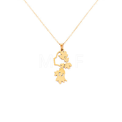 304 Stainless Steel 3D Maple Leaf Human Pendant Necklaces for Women WG5264D-01-1