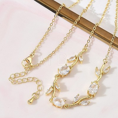 Brass Pave Cubic Zirconia Rose Flower Link Cable Chain Necklaces for Women NJEW-C121-05B-01G-1