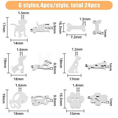 24Pcs 6 Style 201 Stainless Steel Pendants STAS-FH0001-67-1
