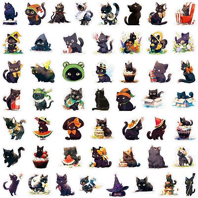 Cat 100Pcs PVC Adhesive Waterproof Stickers Self-Adhesive Stickers PW-WG7DC9D-01-1