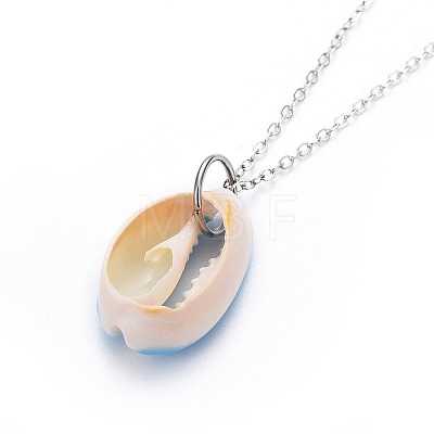 Cowrie Shell Beads Pendants Necklaces NJEW-JN02365-02-1