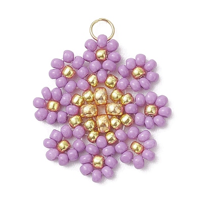 Glass Seed Beaded Flower Pendants PALLOY-MZ01181-05-1