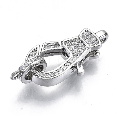 Brass Micro Pave Clear Cubic Zirconia Lobster Claw Clasps KK-N227-49P-NF-1
