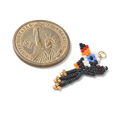 Glass Seed Beaded Bird Pendants PALLOY-MZ00920-02-1