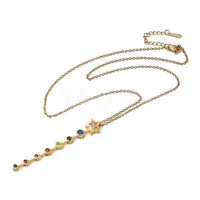 Brass Pave Cubic Zirconia Geometirc Pendant Star Y Tassel 201 Stainless Steel Chain Necklaces NJEW-C111-01A-1