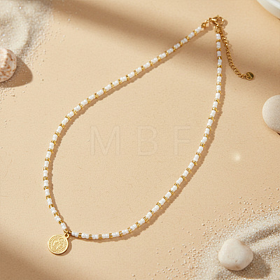 304 Stainless Steel Saint Benedict Medal Pendant Glass and Brass Beaded Short Necklaces for Women Daily Wear LS-AB8901-1