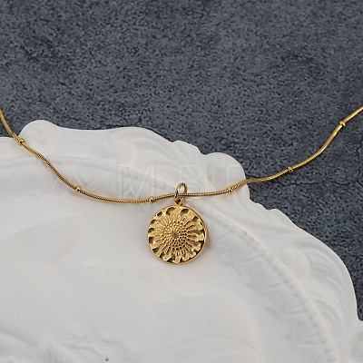 Bohemian 304 Stainless Steel Embossed Flower Pendant Necklaces for Women WG2EB36-01-1