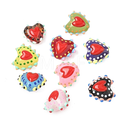 Baking Paint Glass Bumpy Beads Heart LAMP-V001-09-1