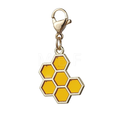 Bee & Honeycomb & Flower & Honey Jar Alloy Enamel Pendant Decorations HJEW-JM01602-1