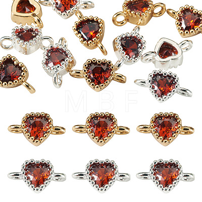 12Pcs 2 Colors Brass Pave Cubic Zirconia Heart Links Connector Charms KK-TA0003-48G-1