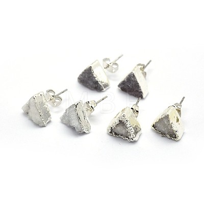 Natural Druzy Quartz Crystal Stud Earring EJEW-F173-E01-S-1