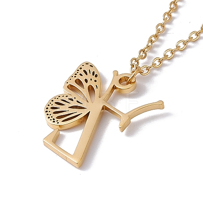 Initial Letter with Butterfly Pendant Necklace NJEW-C026-01G-Z-1