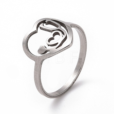 201 Stainless Steel Heart with Word Love You Finger Ring RJEW-J051-11P-1