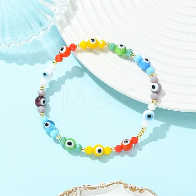 Handmade Evil Eye Lampwork Round Beads & Electroplate Glass Beads Stretch Bracelets for Women BJEW-JB13758-1