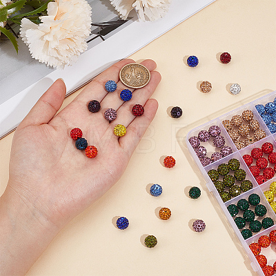 150Pcs 15 Colors Pave Disco Ball Beads RB-PA0001-09A-1