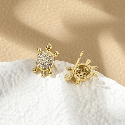 Brass Micro Pave Clear Cubic Zirconia Stud Earrings EJEW-R016-26G-03-1