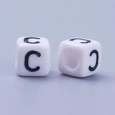 Letter C Cube White Acrylic Beads X-PL37C9308-C-1