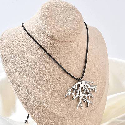 Summer Beach 304 Stainless Steel Coral Shape Pendant Adjustable Black Waxed Cord Necklaces for Women SA-CBAFEB5-04P-1