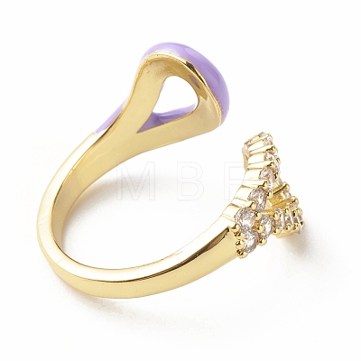 Cubic Zirconia Double Teardrop Cuff Ring with Enamel RJEW-A003-05G-1