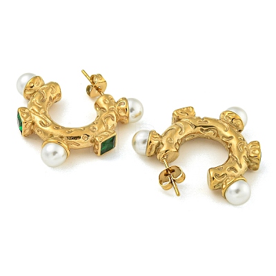 Ion Plating(IP) 304 Stainless Steel C-Shaped Stud Earrings EJEW-K291-01G-1
