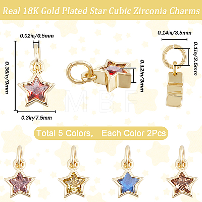 CREATCABIN 10Pcs 5 Colors Brass Cubic Zirconia Charms FIND-CN0002-67-1