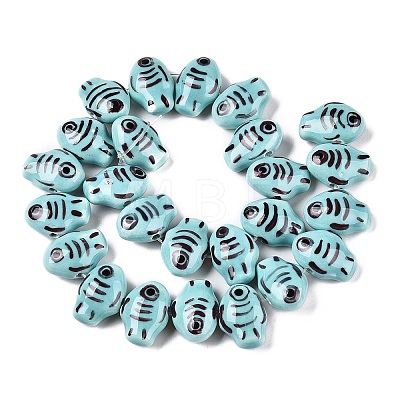 Handmade Printed Porcelain Beads Strand PORC-T133-02B-1