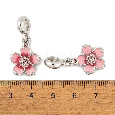 Rack Plating Alloy Light Rose Rhinestone European Dangle Charms FIND-C055-25P-1