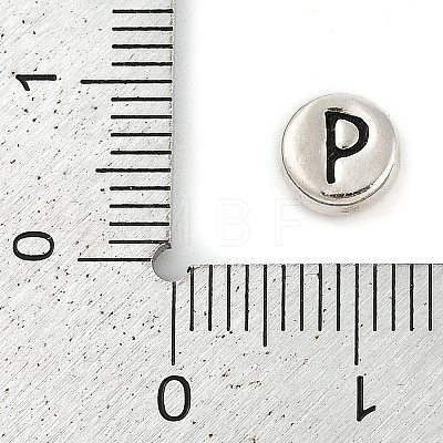 925 Sterling Silver Flat Round with Letter Beads STER-G044-01AS-P-1