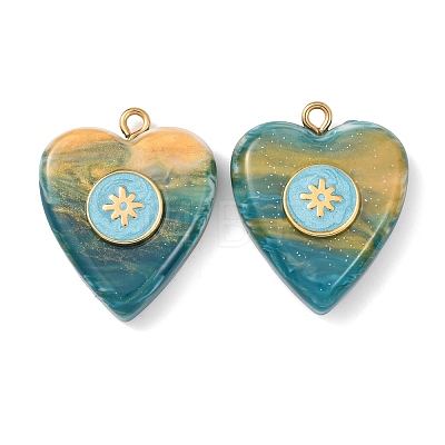 304 Stainless Steel Resin Pendants STAS-F352-07A-01-1