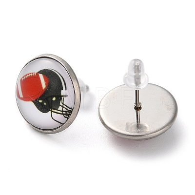 Sport Balls Glass & 304 Stainless Steel Stud Earrings for Women EJEW-H005-01P-09-1