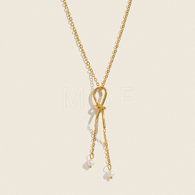Minimalist Stainless Steel and Water Drop Natural Freshwater Pearl Knot Tassel Pendant Necklaces for Women DX0351-1-1