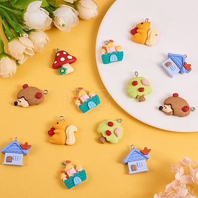 30Pcs 6 Styles Forest Theme Opaque Resin Pendants JX179A-1
