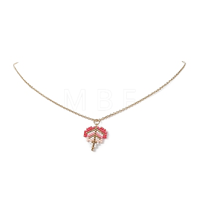 3Pcs 3 Color Glass Seed Braided Leaf Pendant Necklace Set NJEW-MZ00009-1