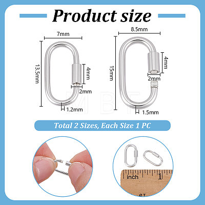 2Pcs 2 Styles 925 Sterling Silver Locking Carabiner Clasps STER-PH0003-92-1