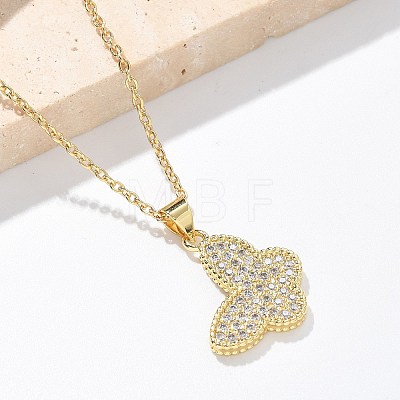 Brass Micro Pave Clear Cubic Zirconia Pendants Necklaces NJEW-M088-03G-02-1