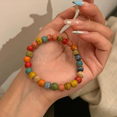 Handmade Porcelain Round Beaded Stretch Bracelets for Women FS-WG477B4-02-1