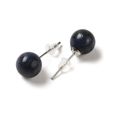 Natural Lapis Lazuli Stud Earrings X-G-B075-02P-08-1