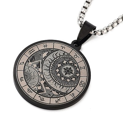 Retro Mandala 201 Stainless Steel Box Chain Constellation Pendant Necklaces for Women Men NJEW-M223-01B-1