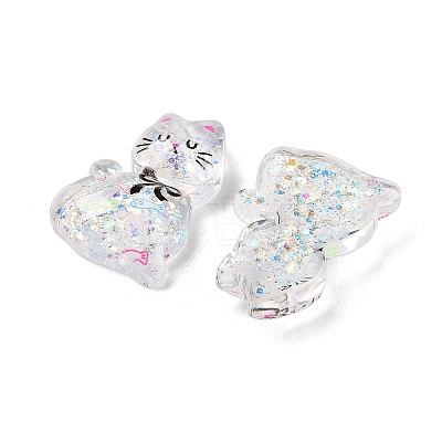 Transparent Resin Bowknot Kitten Decoden Cabochons RESI-M045-07D-1